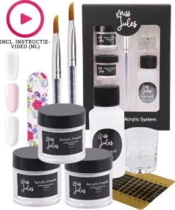 Miss Jules - Acryl Nagels Starterspakket - Wit, Roze & Transparant - Professionele Kunstnagels