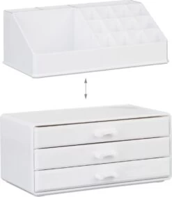 Relaxdays Make-up Organizer Klein - Stapelbaar - Sieradendoosje - Cosmetica - Opbergbox - Wit -Mooi Leven 1044x1200 1