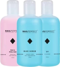 Nagel Vloeistoffen Set - UV Cleanser - Remover - Blue Scrub - 750ml