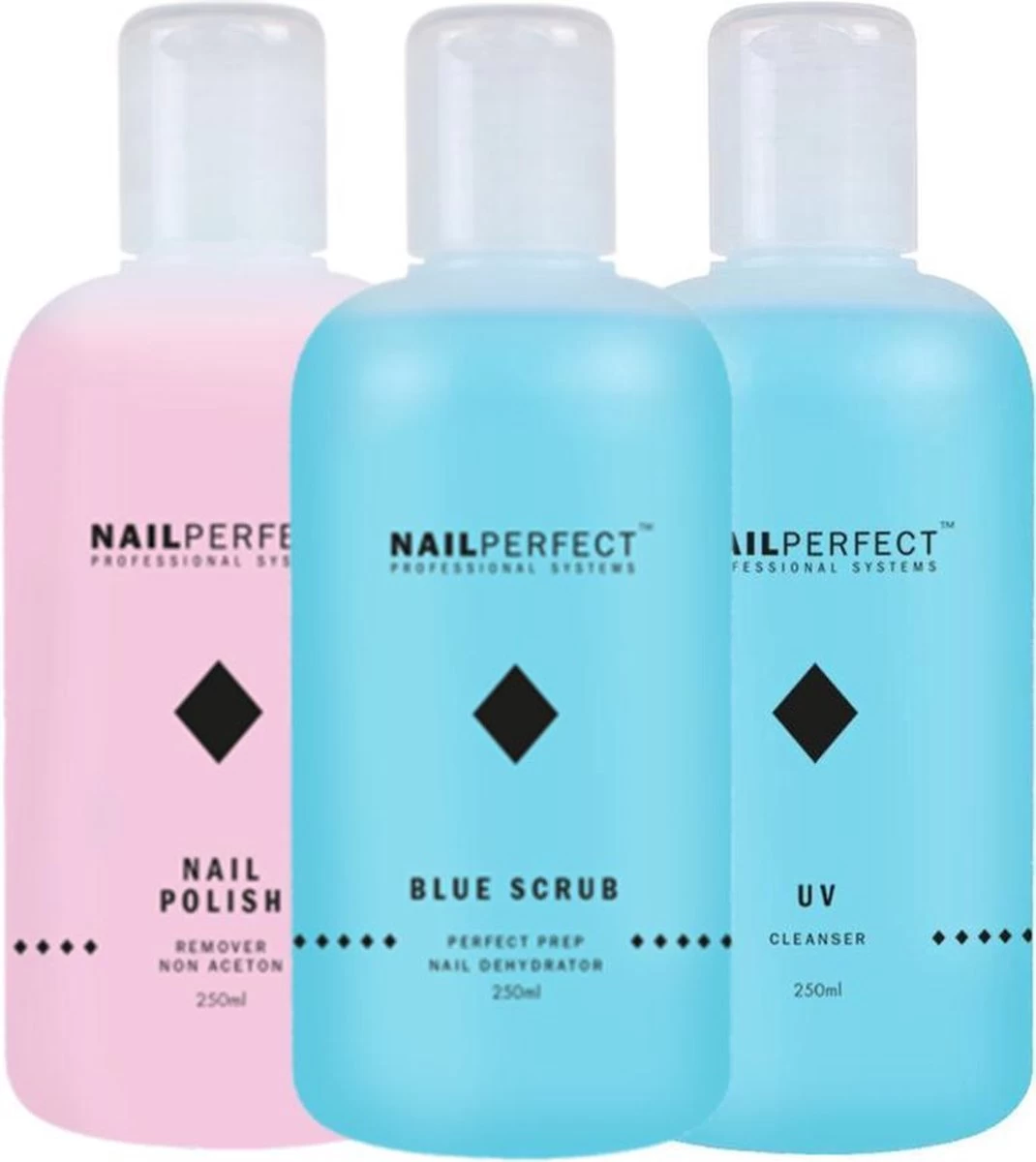 Nagel Vloeistoffen Set - UV Cleanser - Remover - Blue Scrub - 750ml 3 Nagel Vloeistoffen Set - UV Cleanser - Remover - Blue Scrub - 750ml