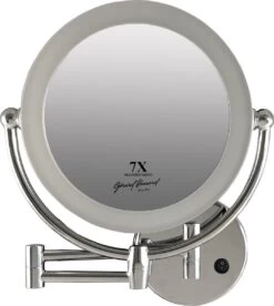 Metalen Verlichte Wand Knik Arm Badkamer LED Spiegel Chroom, Dubbelzijdig Verlicht, 7x Vergroting 22cm Doorsnee, Inculsief 4x AA Batterijen En Stroomkabel(USB).