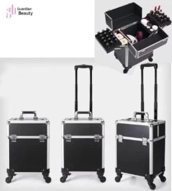 Kapper Koffer| Nagel | Visagist | Make-up | Cosmetica | Schminken | Trolley Stevig En Gemaakt Van Aluminium | 3 Delig | 8 Wielen | Bedekt Met Mooie Zilver Strips