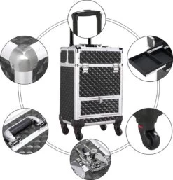 Monkey's Aluminium Kapperskoffer - Zwart - Beauty Case - Cosmeticakoffer - Make-upkoffer - Trolley - 360 Graden Wielen - 34 X 24 X 55.5 Cm -Mooi Leven 1155x1200 5