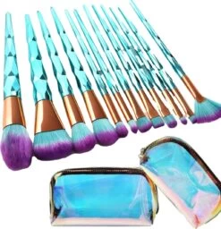 Make Up Kwasten Set - Blauwe Make Up Brush - Oogschaduw - Foundation Kwast - Poeder Kwast - Brush - Make Up - Cosmetica - Kwasten Set – Make Up Tasje - 12 Stuks - Valentijn Cadeautje Voor Haar