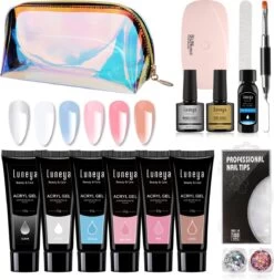 Luneya Polygel Kit - Sunrise Edition - 6 Kleuren - Polygel Nagels Starterspakket - Tasje - Incl. UV LED Lamp