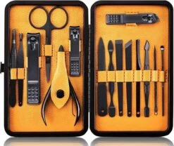 Nagelknipper Set - Pedicureset - 15 Delige - Roestvrij Staal - Met Draagkoffer - Geel Zwart