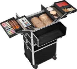 XXL PRO Visagie Beauty Case Koffer Trolley - Nagelkoffer Op Wielen Voor Makeup Of Cosmetica - Grote Uitklapbare Opbergsysteem Nagel Styliste Kapster - Zwart -Mooi Leven 1200x1090 5