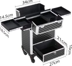 Monkey's Aluminium Kapperskoffer - Zwart - Beauty Case - Cosmeticakoffer - Make-upkoffer - Trolley - 360 Graden Wielen - 34 X 24 X 55.5 Cm -Mooi Leven 1200x1107 8