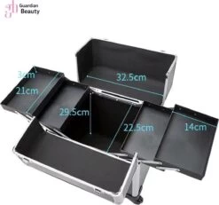 Kapper Koffer| Nagel | Visagist | Make-up | Cosmetica | Schminken | Trolley Stevig En Gemaakt Van Aluminium | 3 Delig | 8 Wielen | Bedekt Met Mooie Zilver Strips -Mooi Leven 1200x1124 6