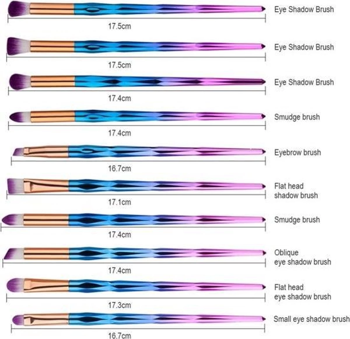 10-delige Oog Make-up Kwasten/Brush Set | Rainbow / Regenboog | Fashion Favorite 5 10-delige Oog Make-up Kwasten/Brush Set | Rainbow / Regenboog | Fashion Favorite - Afbeelding 3