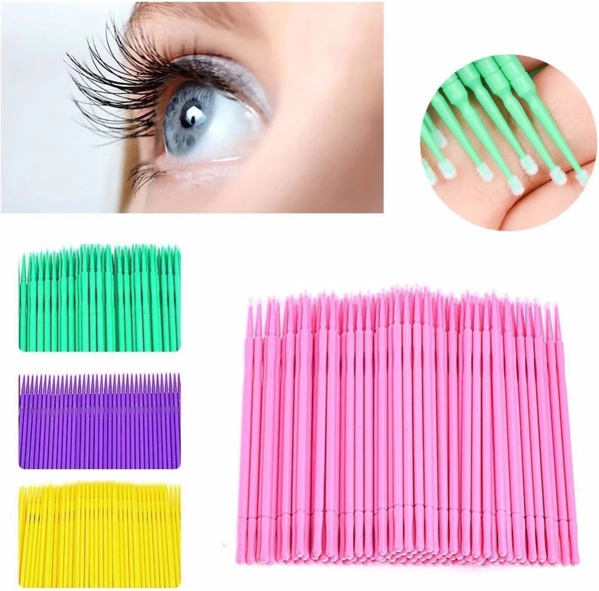 Wegwerp Microbrushes - Wimpers Uitbreiding - Individuele Lash Verwijderen - Wattenstaafje - Micro Borstel Voor Wimper Extensions Tool- Microbrush - 100stuks Roze 4 Wegwerp Microbrushes - Wimpers Uitbreiding - Individuele Lash Verwijderen - Wattenstaafje - Micro Borstel Voor Wimper Extensions Tool- Microbrush - 100stuks Roze - Afbeelding 2