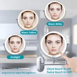 Auxmir Cosmetische Spiegel Met 1X / 10X Vergroting LED Verlichting, Dimbare Make-up Spiegel Met Touch Schakelaar USB Oplaadbare, Scheerspiegel 360 ° Draaibare Muurbeugel Voor Badkamer, Spa En Hotel -Mooi Leven 1200x1200 1357