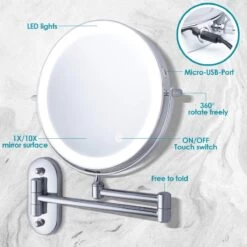 Auxmir Cosmetische Spiegel Met 1X / 10X Vergroting LED Verlichting, Dimbare Make-up Spiegel Met Touch Schakelaar USB Oplaadbare, Scheerspiegel 360 ° Draaibare Muurbeugel Voor Badkamer, Spa En Hotel -Mooi Leven 1200x1200 1358