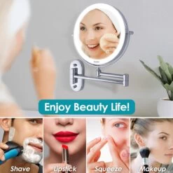 Auxmir Cosmetische Spiegel Met 1X / 10X Vergroting LED Verlichting, Dimbare Make-up Spiegel Met Touch Schakelaar USB Oplaadbare, Scheerspiegel 360 ° Draaibare Muurbeugel Voor Badkamer, Spa En Hotel -Mooi Leven 1200x1200 1360