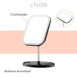 LYVION Make-up Spiegel Op Standaard Met LED / Met 3 Lichtkleuren / Make-up Spiegel / Make-up Standaard / Werkt Op 4 AAA-batterijen Of Micro USB Kabel / Touch - Zwart -Mooi Leven 1200x1200 1378