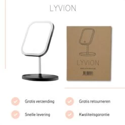 LYVION Make-up Spiegel Op Standaard Met LED / Met 3 Lichtkleuren / Make-up Spiegel / Make-up Standaard / Werkt Op 4 AAA-batterijen Of Micro USB Kabel / Touch - Zwart -Mooi Leven 1200x1200 1379