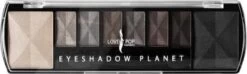 Lovely Pop Cosmetics - Oogschaduw Palette - Planet Mercury - Met Lange Applicator - 8 Kleuren: Wit / Grijs / Zilver / Antraciet / Mat Zwart / Zwart - 1 Doosje Met 9 Gram Inhoud - Afmeting Doosje: 14,7 X 4,4 Centimeter
