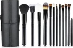 Evvie 12-delige Make-up Kwasten Set In Luxe Koker - Zwart