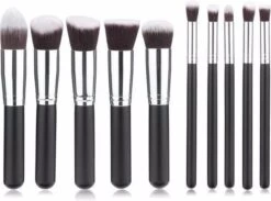 Kabuki Professionele Make-up Kwasten - Kwastenset - Zwart/Zilver - 10 Delig