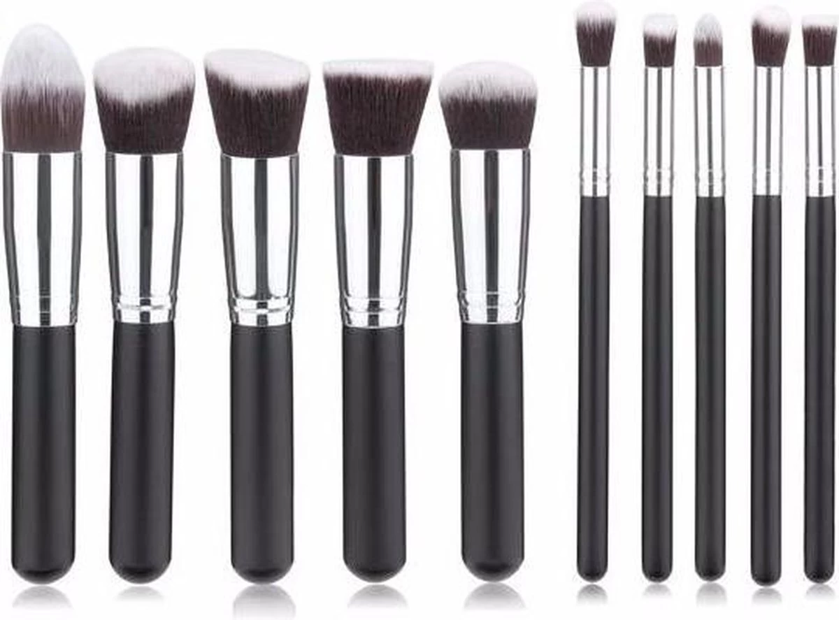 Kabuki Professionele Make-up Kwasten - Kwastenset - Zwart/Zilver - 10 Delig 3 Kabuki Professionele Make-up Kwasten - Kwastenset - Zwart/Zilver - 10 Delig