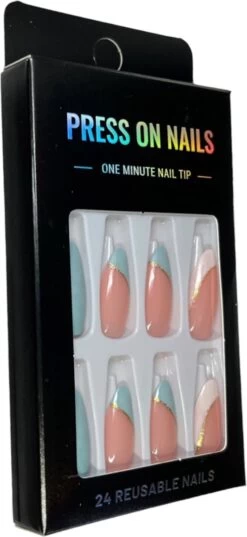 Merkloos Press On Nails - Nep Nagels - Blauw Roze - Almond - Manicure - Plak Nagels - Kunstnagels Nailart - Zelfklevend -Mooi Leven 552x1200 4