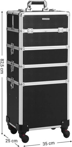 XXL PRO Visagie Beauty Case Koffer Trolley - Nagelkoffer Op Wielen Voor Makeup Of Cosmetica - Grote Uitklapbare Opbergsysteem Nagel Styliste Kapster - Zwart -Mooi Leven 588x1200 2