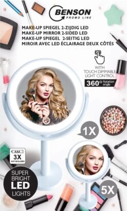 Benson Make Up Spiegel Met LED Ring - Cosmetische Spiegels Met Touch Dimmer - 2 Zijde -Mooi Leven 721x1200 6