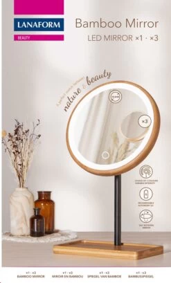 Lanaform - Bamboo Mirror - Oplaadbare Staande Spiegel ×1 · ×3 - Elegant Design Van Bamboe Met Zwarte Poedercoatingafwerking - Ledlampen Met Lange Levensduur -Mooi Leven 724x1200 2