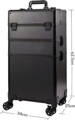 Beautycase / Beautykoffer / Trolley Voor Opbergen Van Uw Persoonlijke Verzorgingsproducten In 3 In 1 Van Aluminium - Bekleed Zwart Fluweel - 8wielen - Kapper - Tattoo - Nagel - Visagie - Make-up - Cosmetica - Schmink - Beauty Case / Beauty Koffer -Mooi Leven 755x1200 7