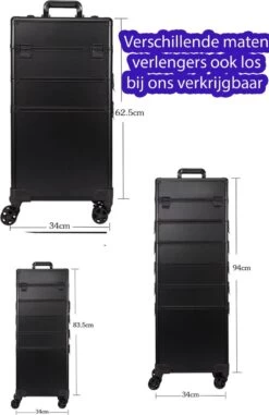 Beautycase / Beautykoffer / Trolley Voor Opbergen Van Uw Persoonlijke Verzorgingsproducten In 3 In 1 Van Aluminium - Bekleed Zwart Fluweel - 8wielen - Kapper - Tattoo - Nagel - Visagie - Make-up - Cosmetica - Schmink - Beauty Case / Beauty Koffer -Mooi Leven 777x1200 8