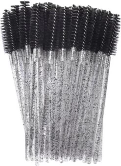 Wegwerp Wimper En Wenkbrauw Borsteltjes - Mascara Borsteltjes - 10 Stuks - Zwart Glitter