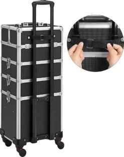 XXL PRO Visagie Beauty Case Koffer Trolley - Nagelkoffer Op Wielen Voor Makeup Of Cosmetica - Grote Uitklapbare Opbergsysteem Nagel Styliste Kapster - Zwart -Mooi Leven 950x1200 2